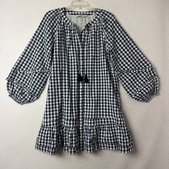 Vineyard Vines Dresses & Skirts - Vineyard Vines dress sz L blue white‎ gingham shirt balloon sleeve cotton preppy